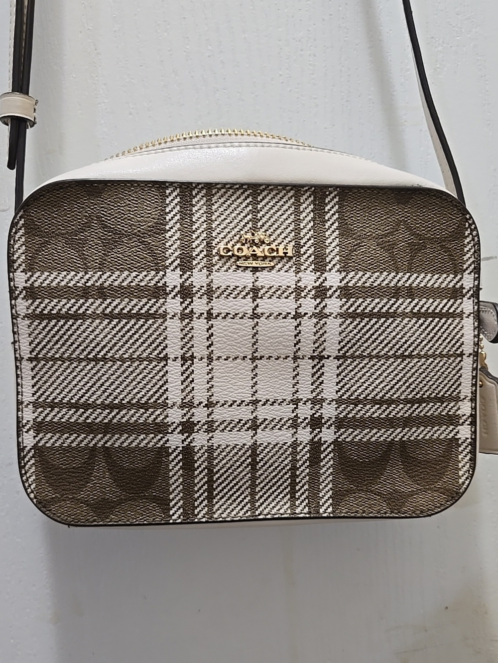Coach Men’s Messenger Bag - Brown and White Plaid